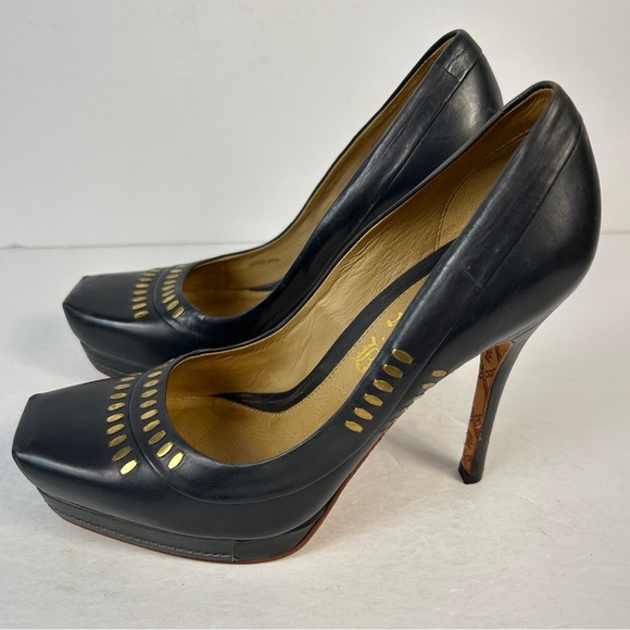 L.A.M.B. Black Heels with Gold Detailing 6.5 - Picture 5 of 8